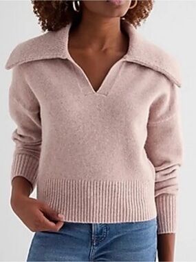 NWT Express Soft Knit V-Neck Collar Sweater - Blush Pink